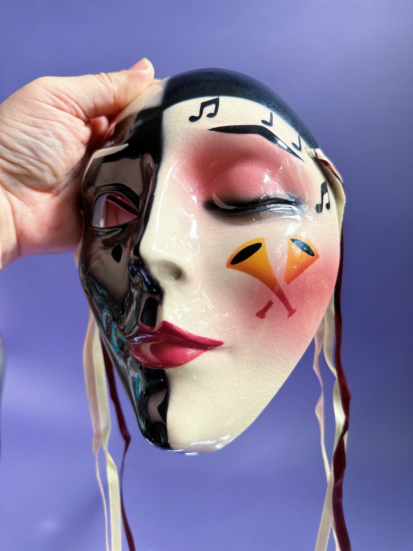 Vintage Clay Art SF Music Notes Ceramic Wall Mask 1990