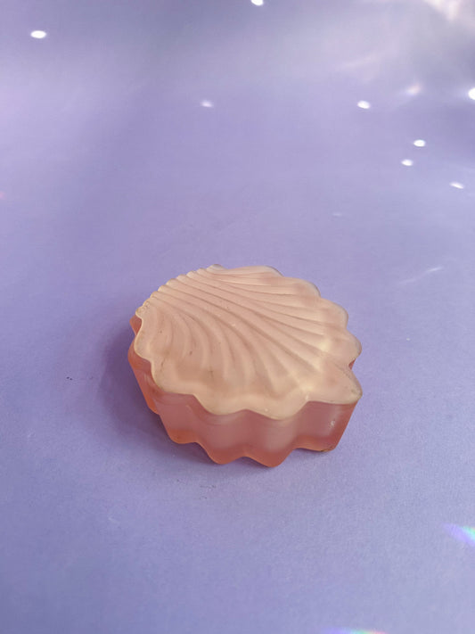 Vintage Frosted Pink Glass Lidded Seashell Trinket Dish