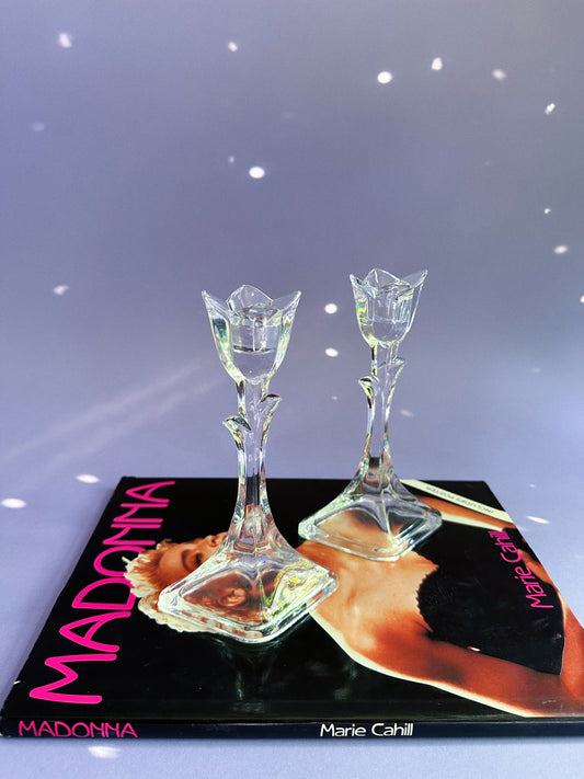 Vintage Crystal Tulip Candlestick Pair