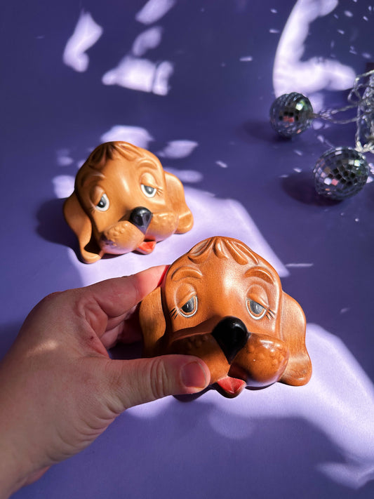 Ceramic Brown Vintage Dog Eye / Sun Glasses Holders