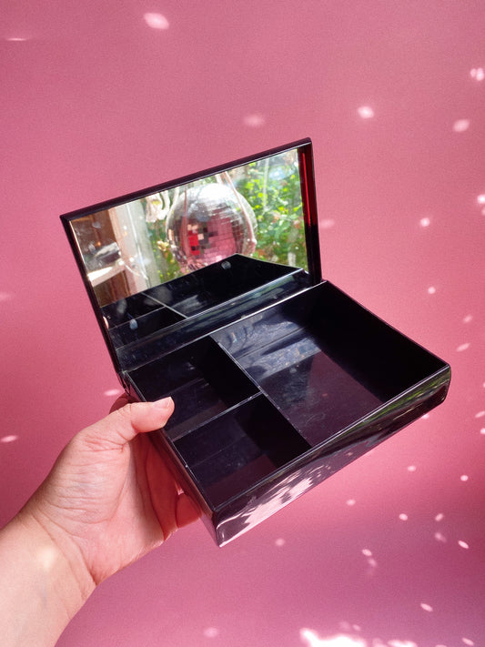 Vintage 80s Black Plastic Jewelry Box