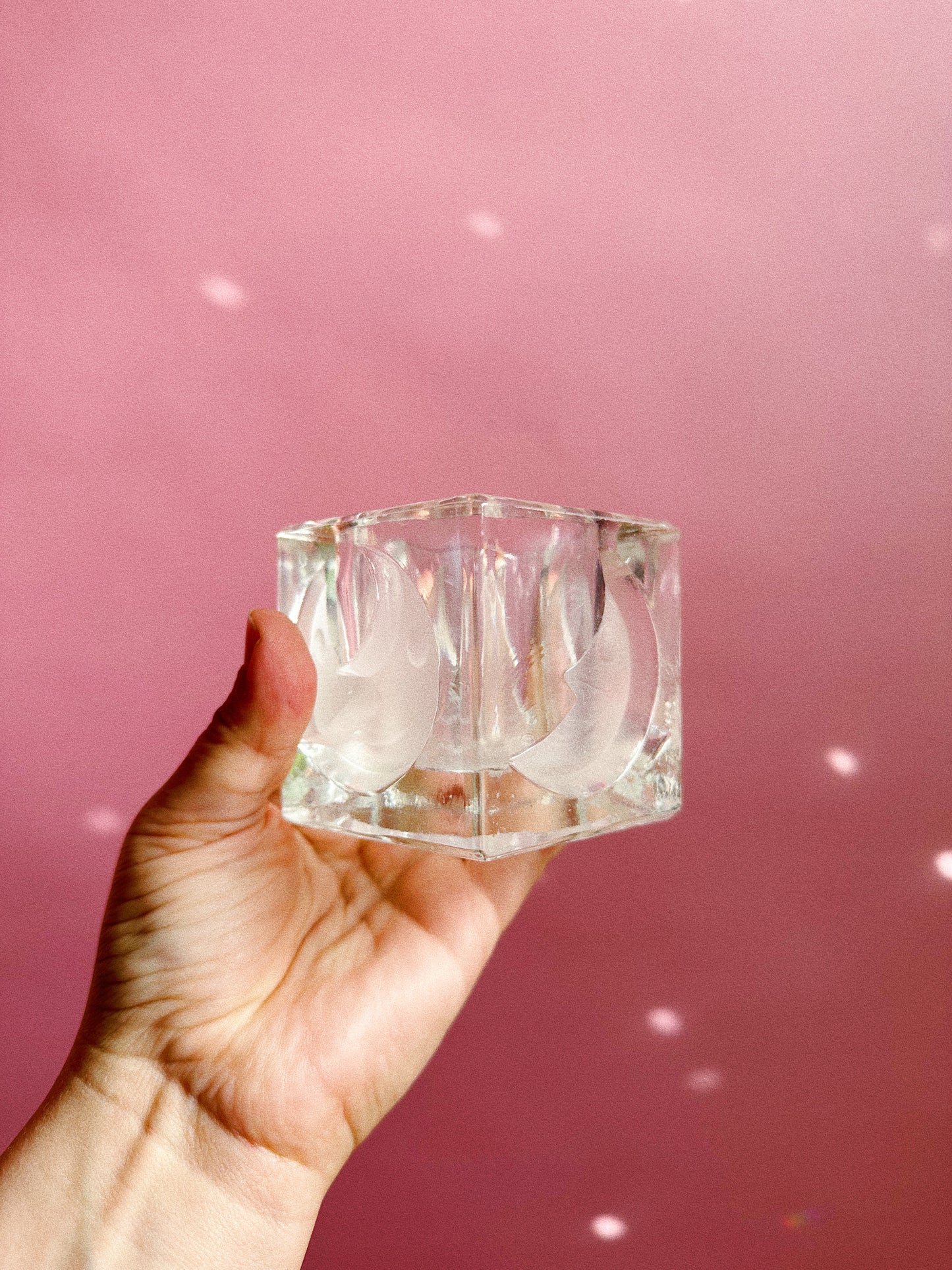 Vintage Heavy Moon Glass Tea Light Holder