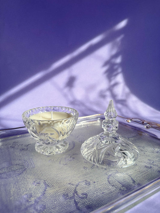 Vanilla Lavender Soy Candle in a Vintage Crystal Lidded Dish