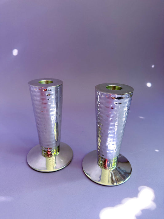 Hammered Chrome Chunky Candlesticks for Taper Candles
