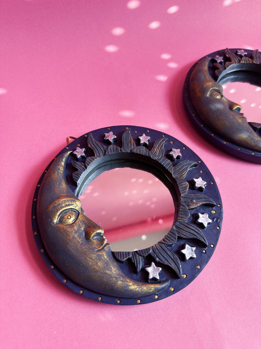 90s Small Vintage Moon Mirrors Wall Decor - Navy Blue