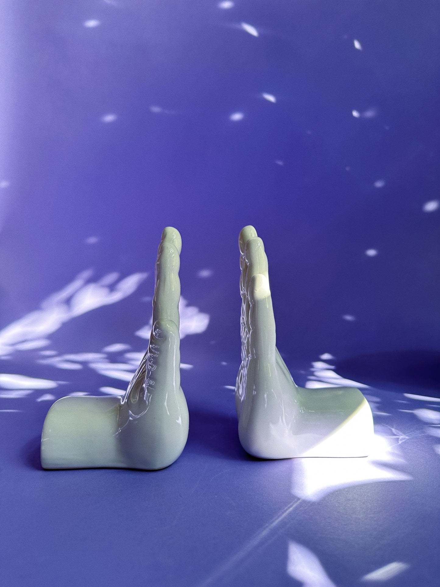 White Ceramic Hands Book Ends VTG 6.25” Weighted W/O Sand MCM NOTE