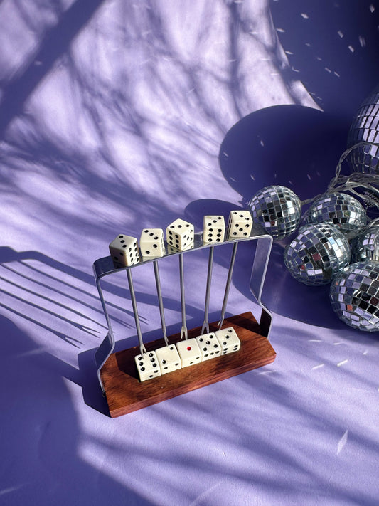 Vintage Dice Cocktail Picks with Holder: Mid-Century Martini Olive Sticks