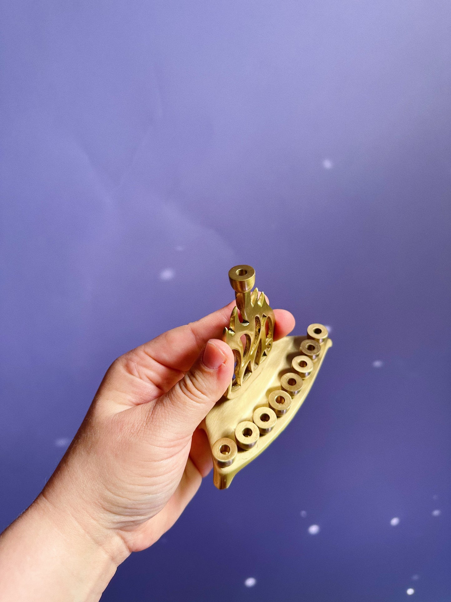 Small Brass Flame Menorah Hanukkah