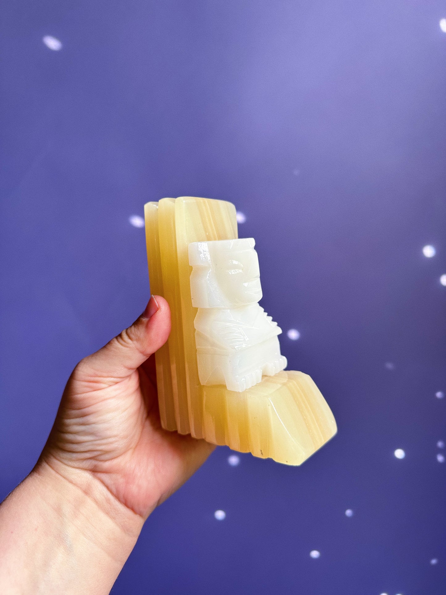 Vintage Mayan Tiki 5" Alabaster Stone Carved Bookends 1960's-70's