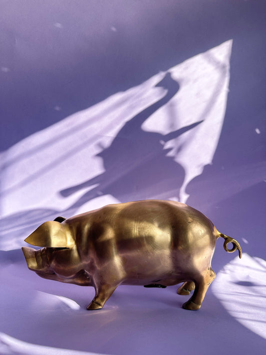 Vintage Brass Pig Piggy Bank Large & Heavy 15” Long w Plug