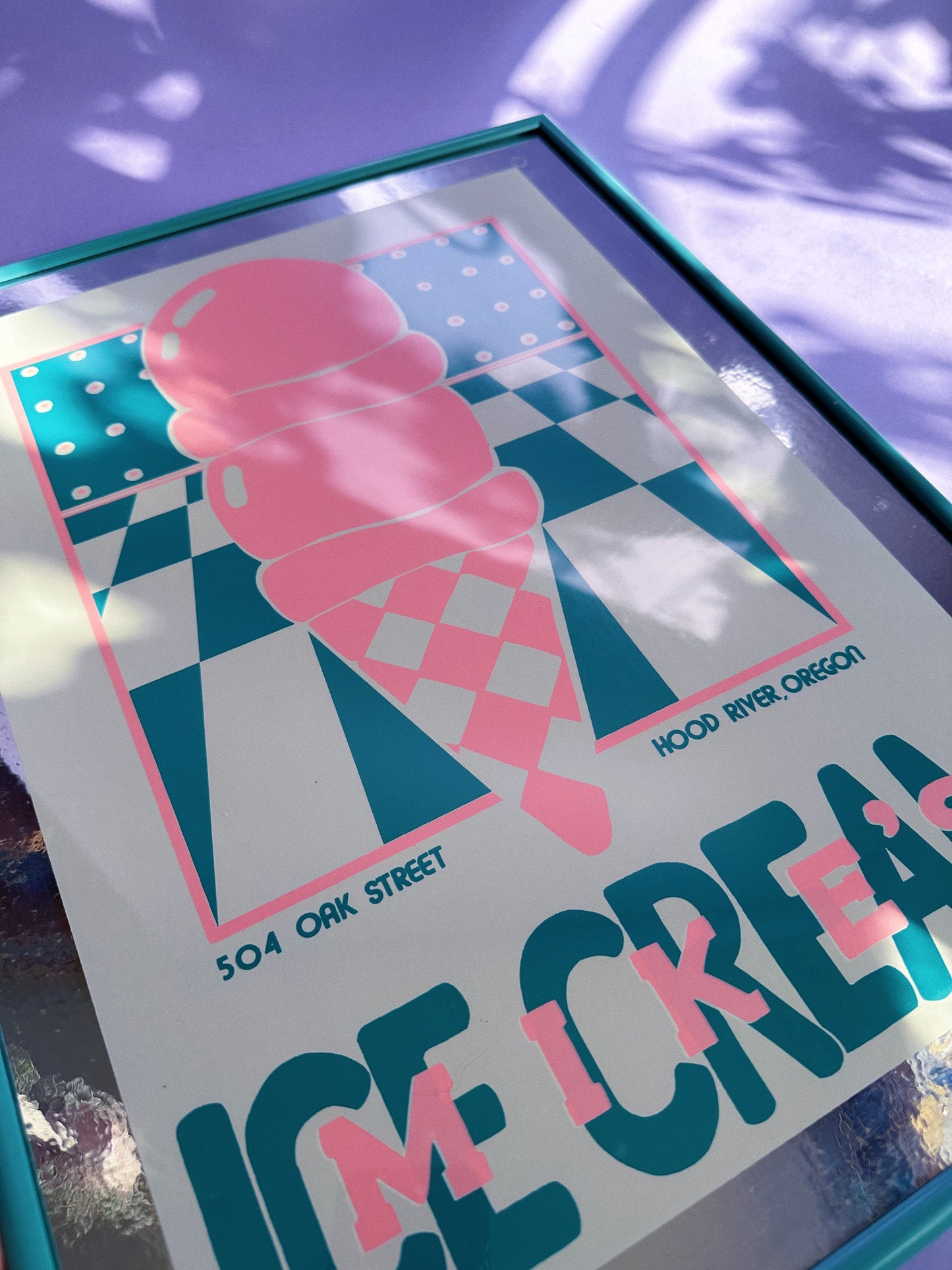 Vintage Framed Post Modern 80s Mike’s Ice Cream Mirror / Print