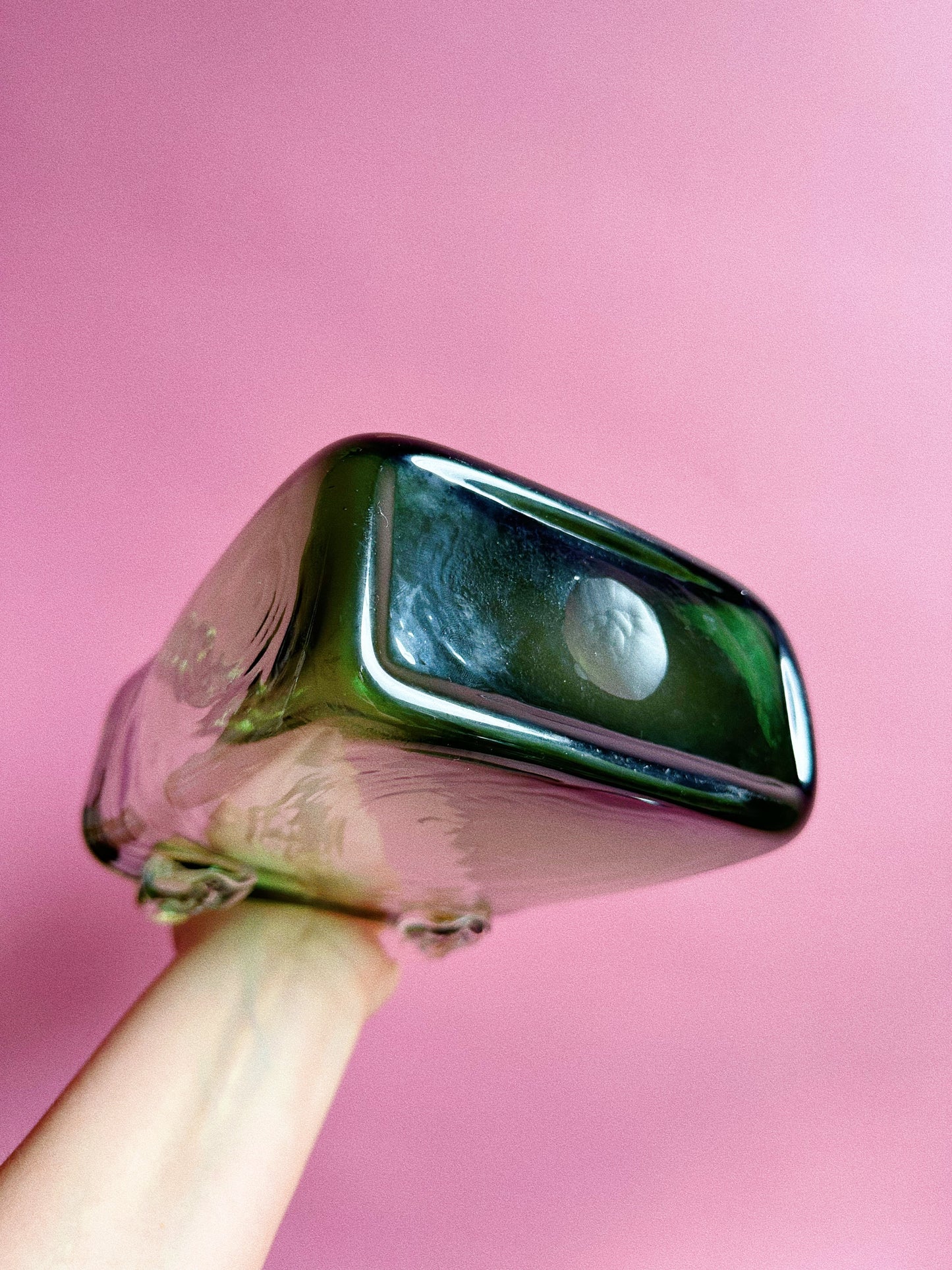 Vintage Green Art Glass Purse Vase