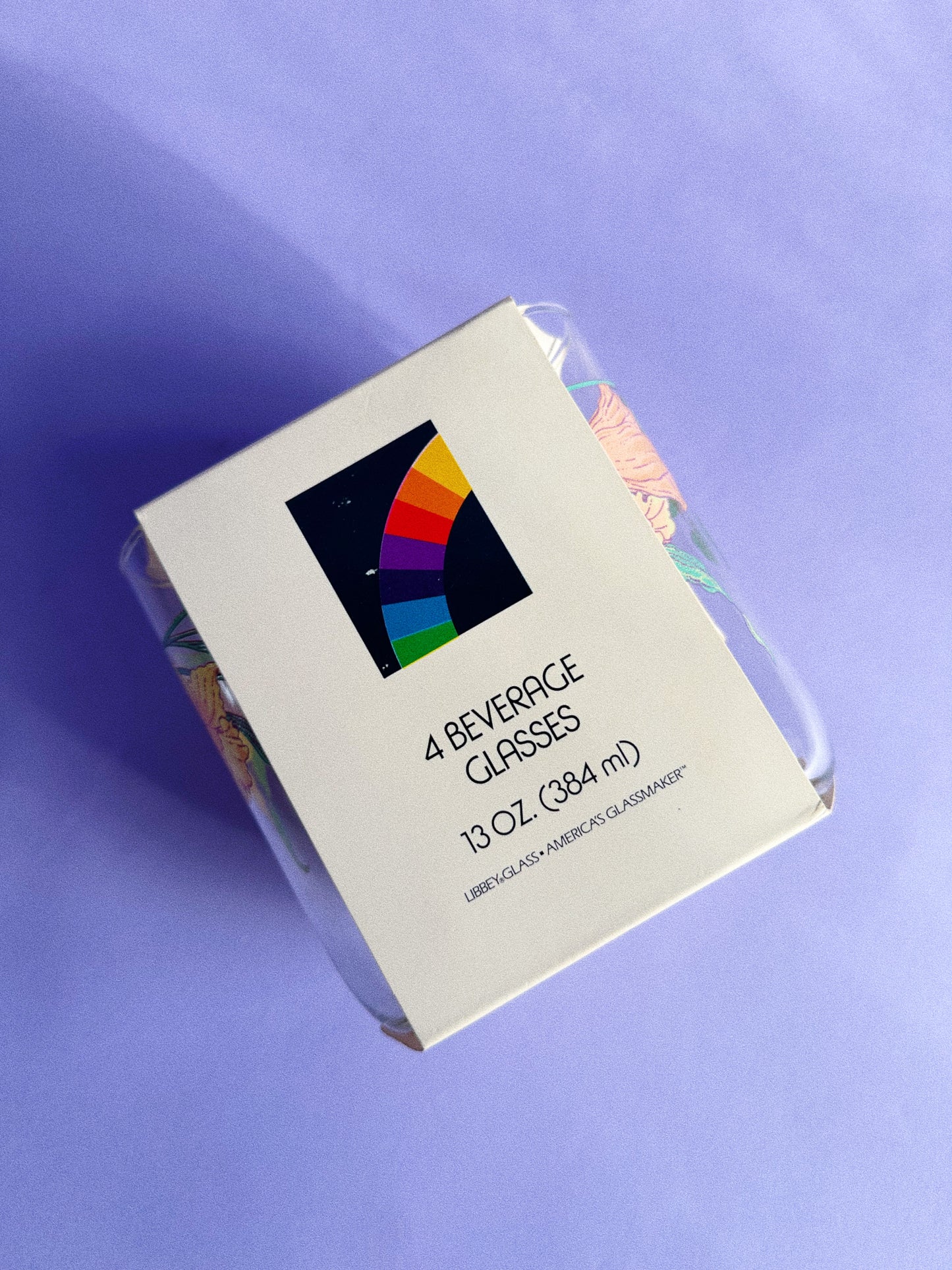 NIB Vintage Libbey Glass Floral Glasses 13 OZ Set of 4 Made In USA