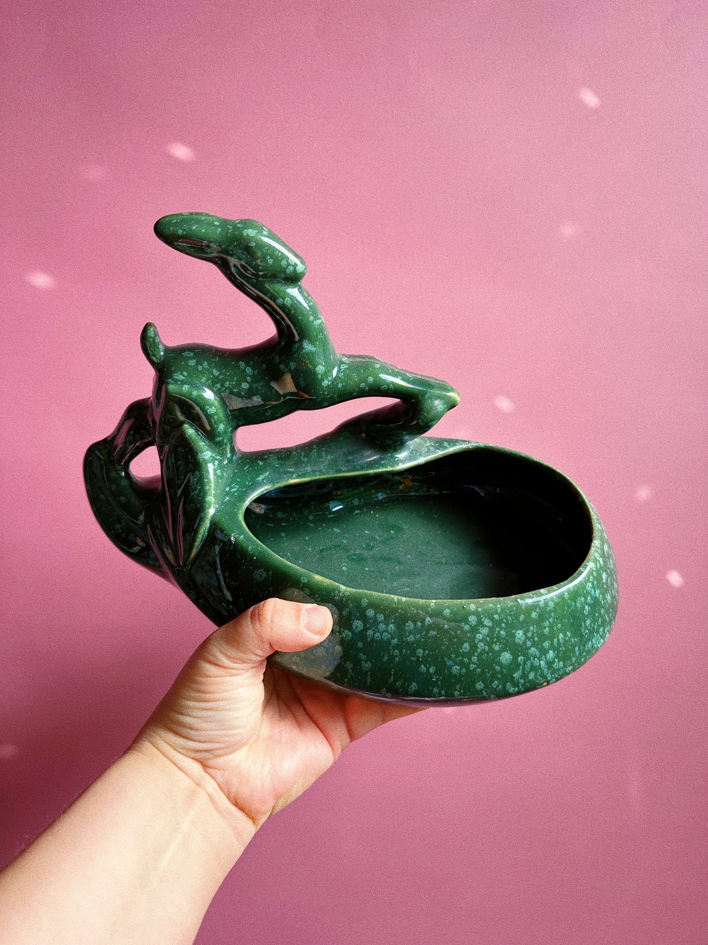 Vintage MCM Green Speckled Impala Pottery / Planter