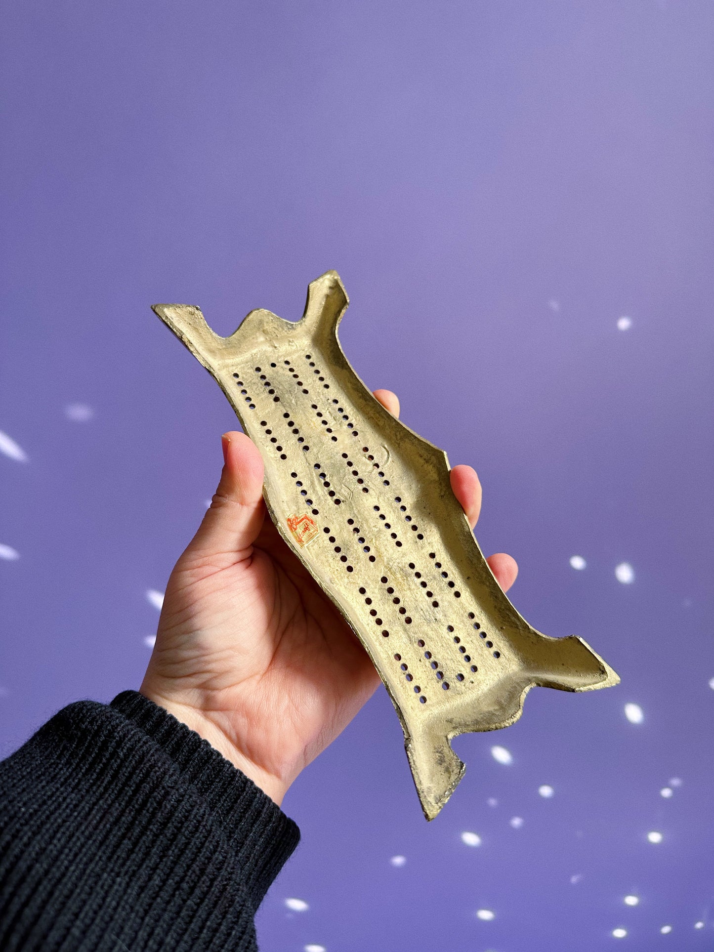 Vintage 1970s Ornate Brass Cribbage Board