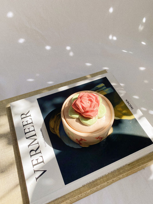 Pink Flower Glazed Pottery Lidded Dish