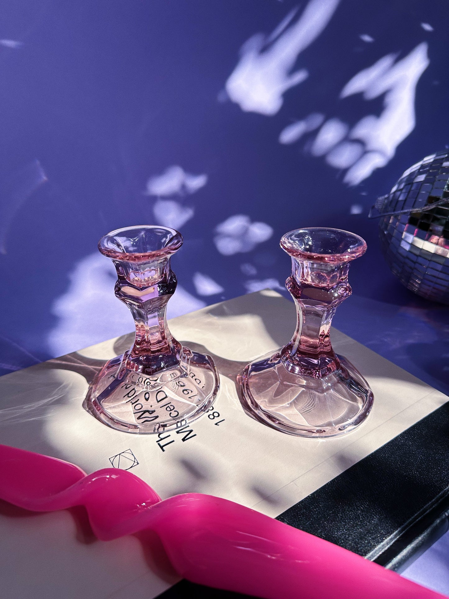 Pair Of Vintage Purple Amethyst Depression Glass Candlestick Candle Holders