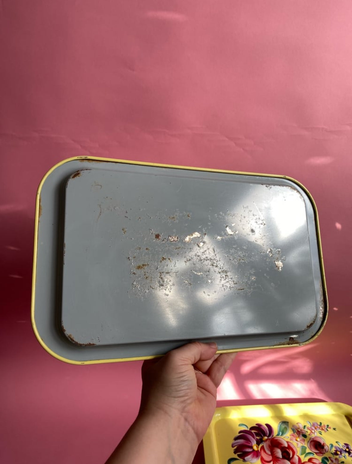 1950’s Yellow Floral Metal Serving Trays