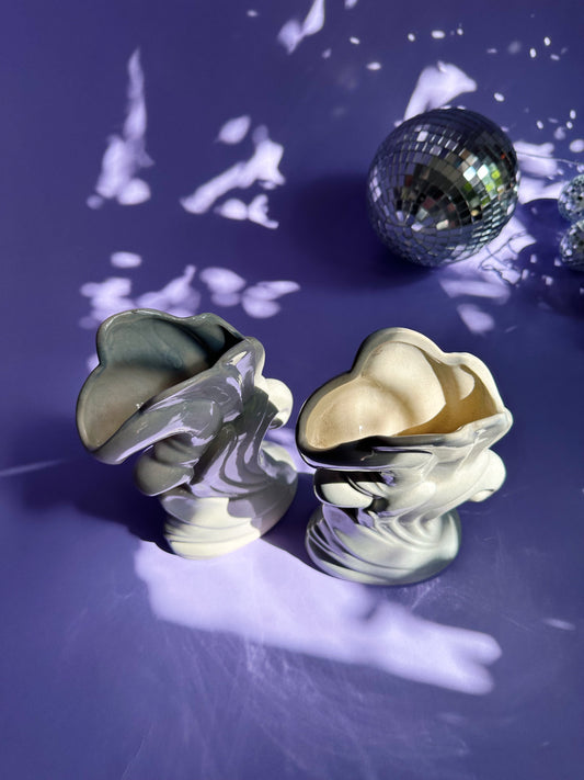 Pair of Vintage Grey Ceramic Glazed Vases