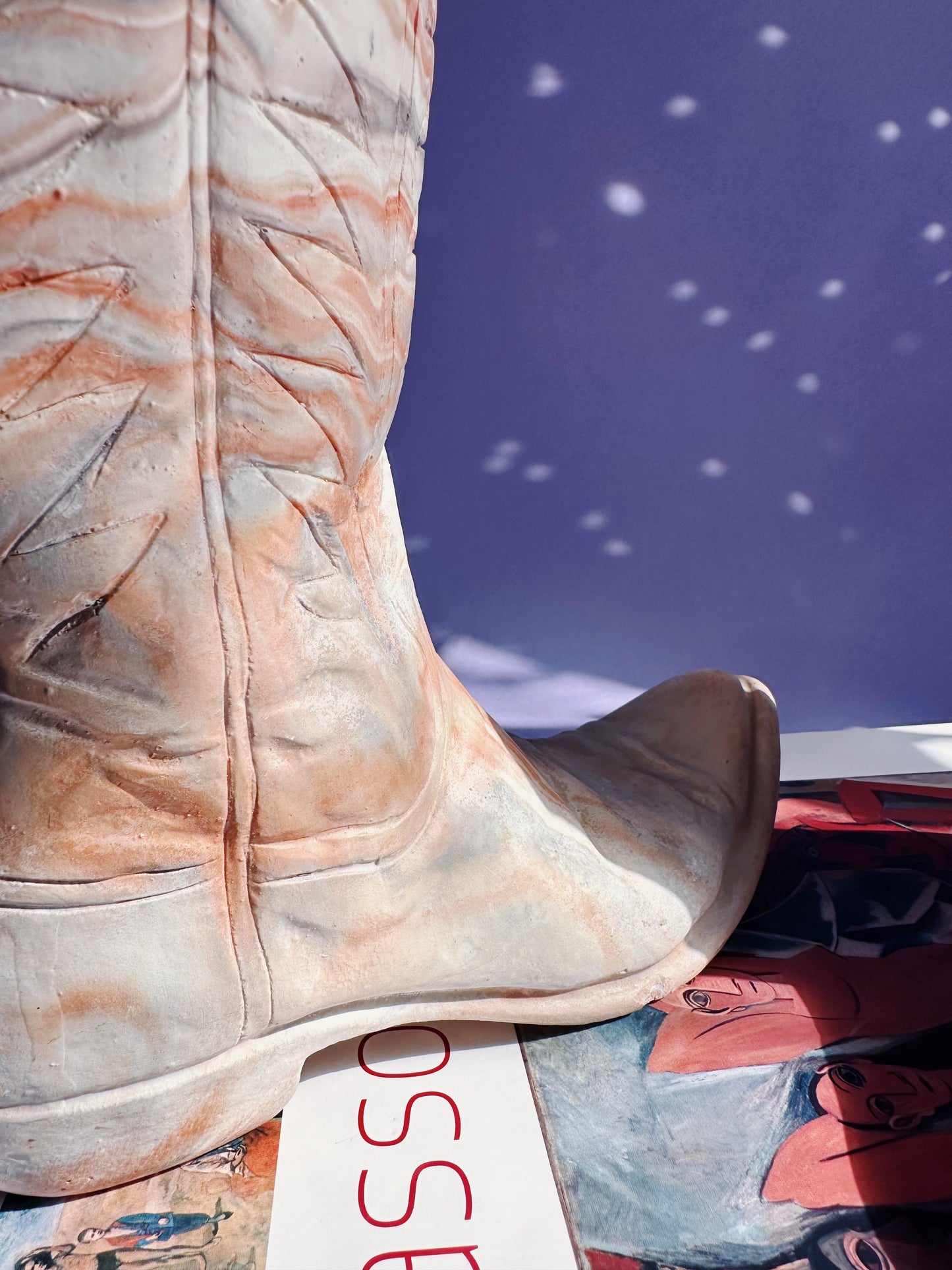 Vintage Marbled Concrete Cowboy Boot Sculpture Planter Vase Distressed (Larger)