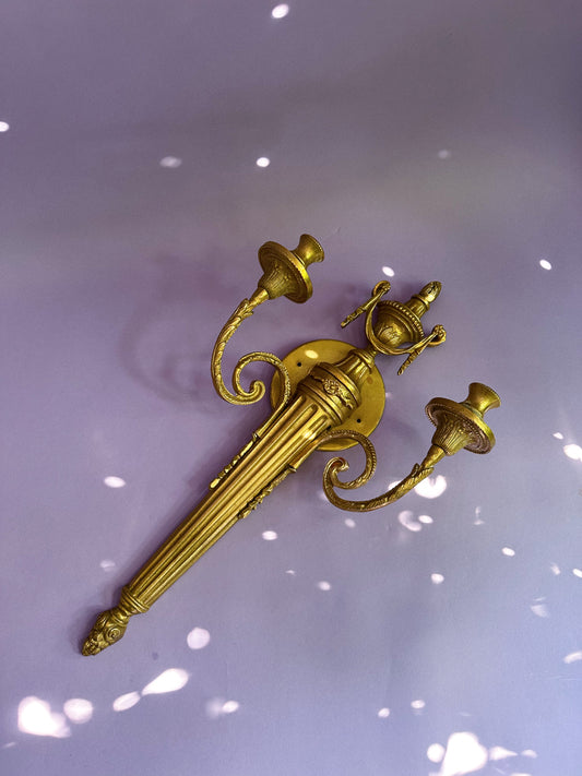 Vintage Antique Solid Brass Double Arm Wall Candle Sconce Candelabra Very Heavy