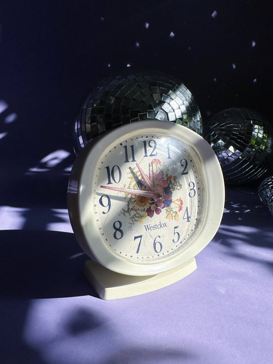 Vintage Westclox Wind-Up Alarm Clock w/ Floral Face Lady Ben