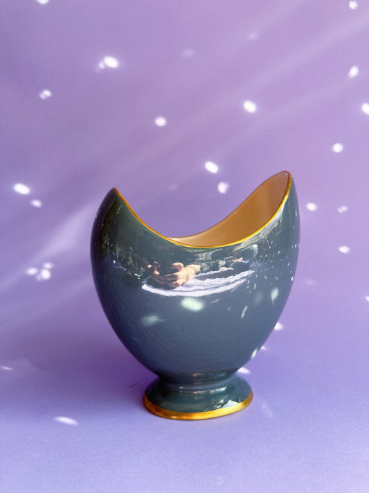 Vintage Carlton Ware Grey Moon Shaped Vase - 16cm High Gold Trim