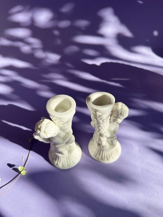 Vintage Ceramic Cherub Candlestick Pair