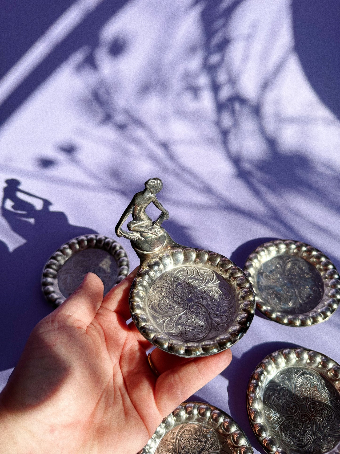 Vintage Rare Art Deco Lady Coasters Silverplated E.P. Copper 901 Set Of 6