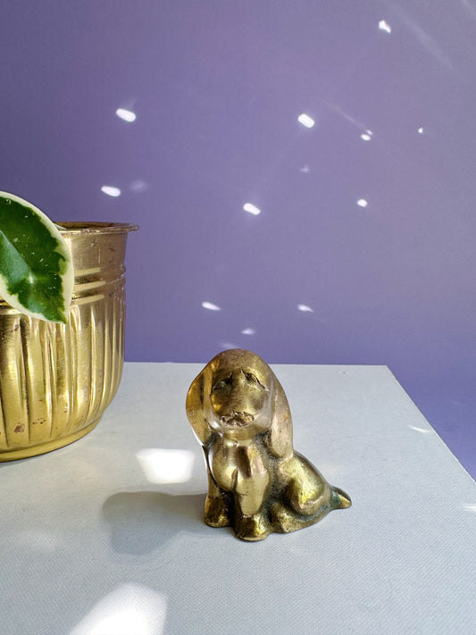 Vintage Solid Brass Puppy / Basset Hound? Sculpture