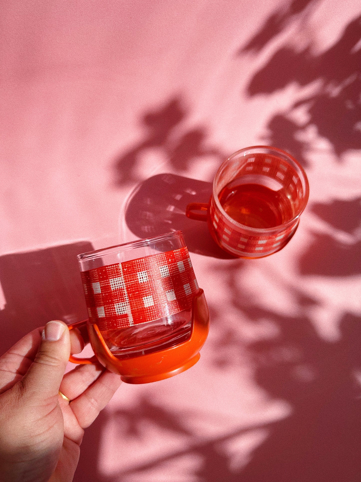 Vintage 1960s / 70s Libbey Gingham Short Glass Tumblers