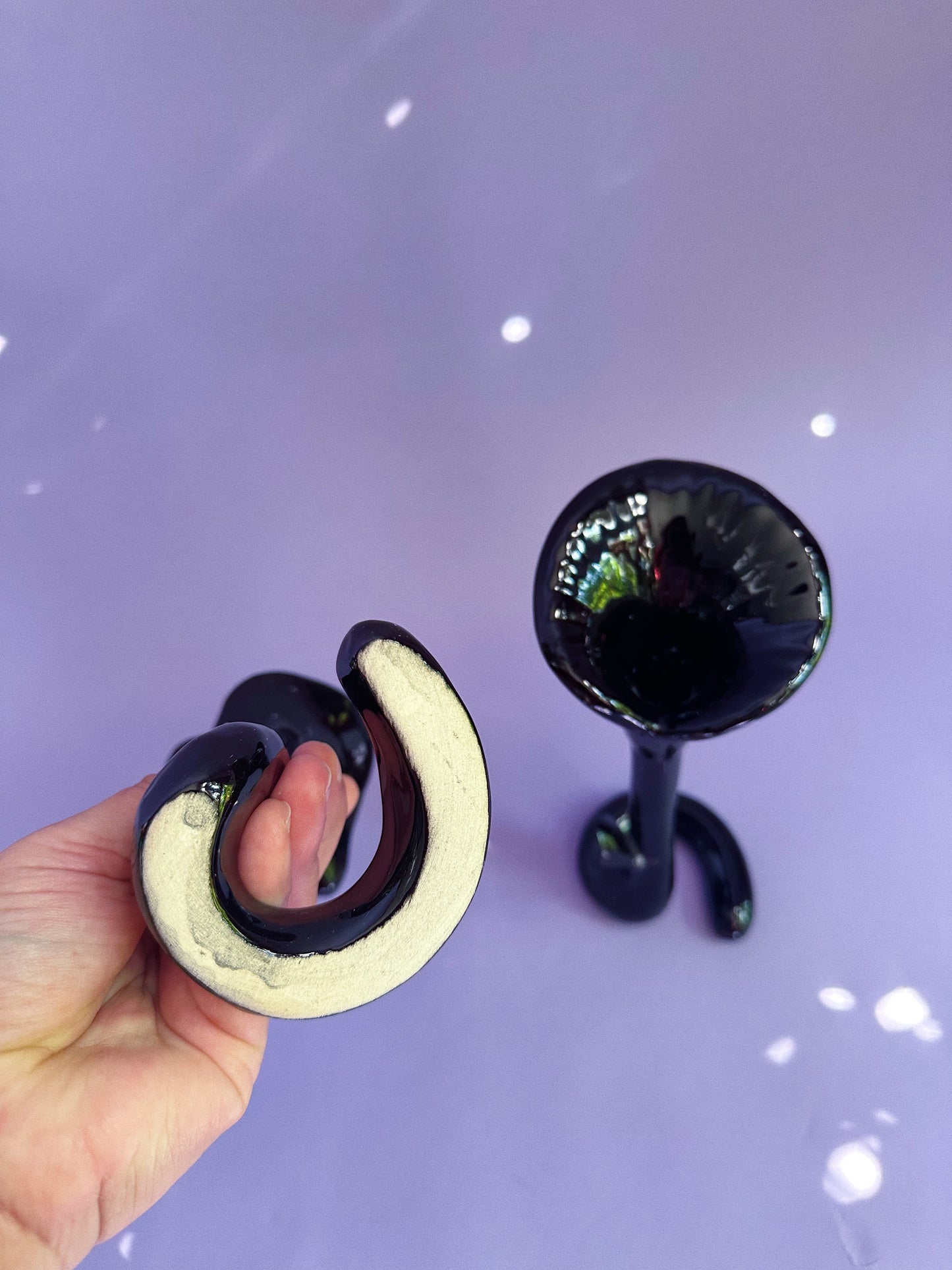 Vintage Ceramic Black Lotus Candlesticks for Taper Candles