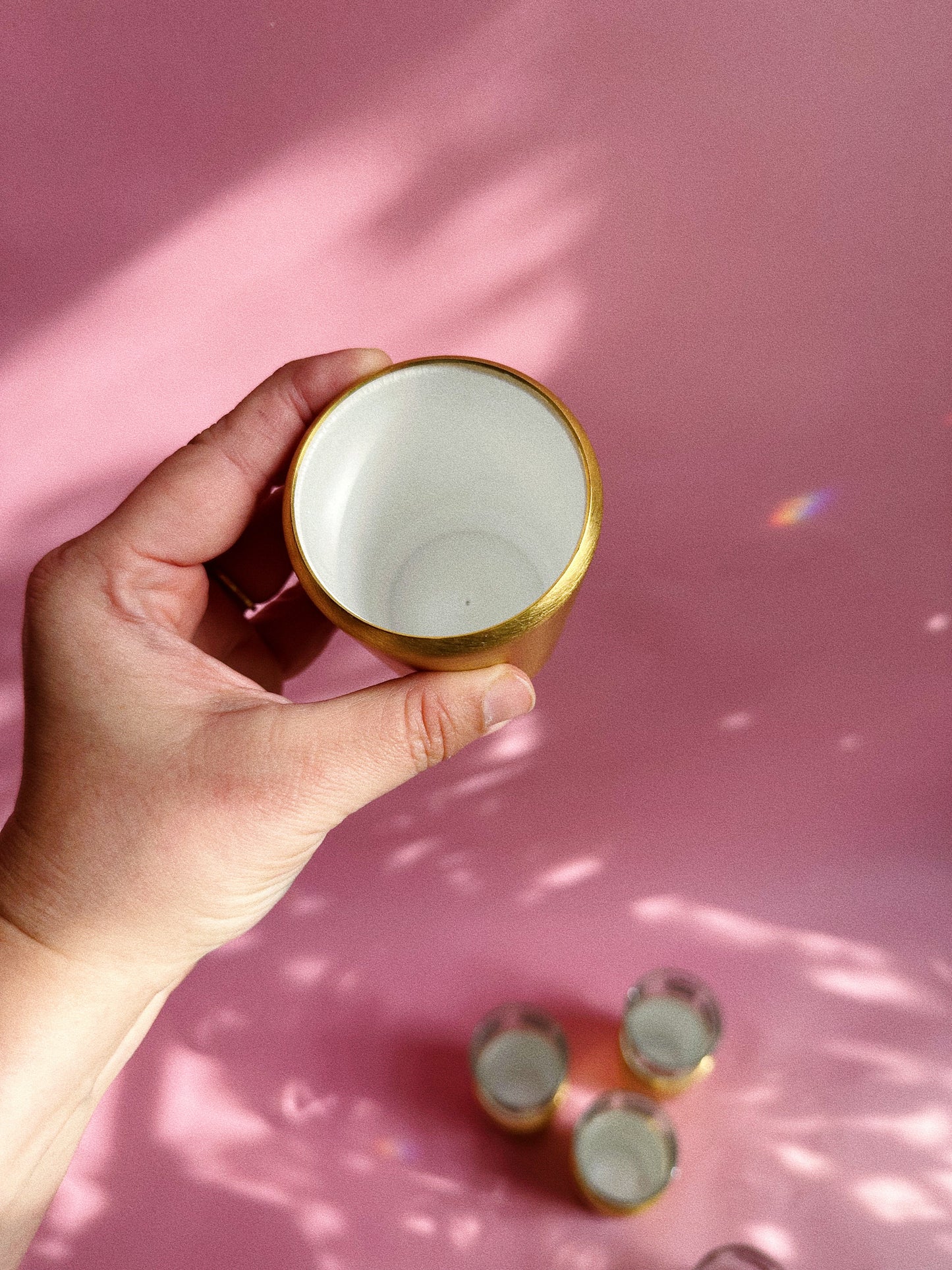 MCM Set of 4 Gold Detailed Dominion Glassware, Drinking Glasses w/ Insulators