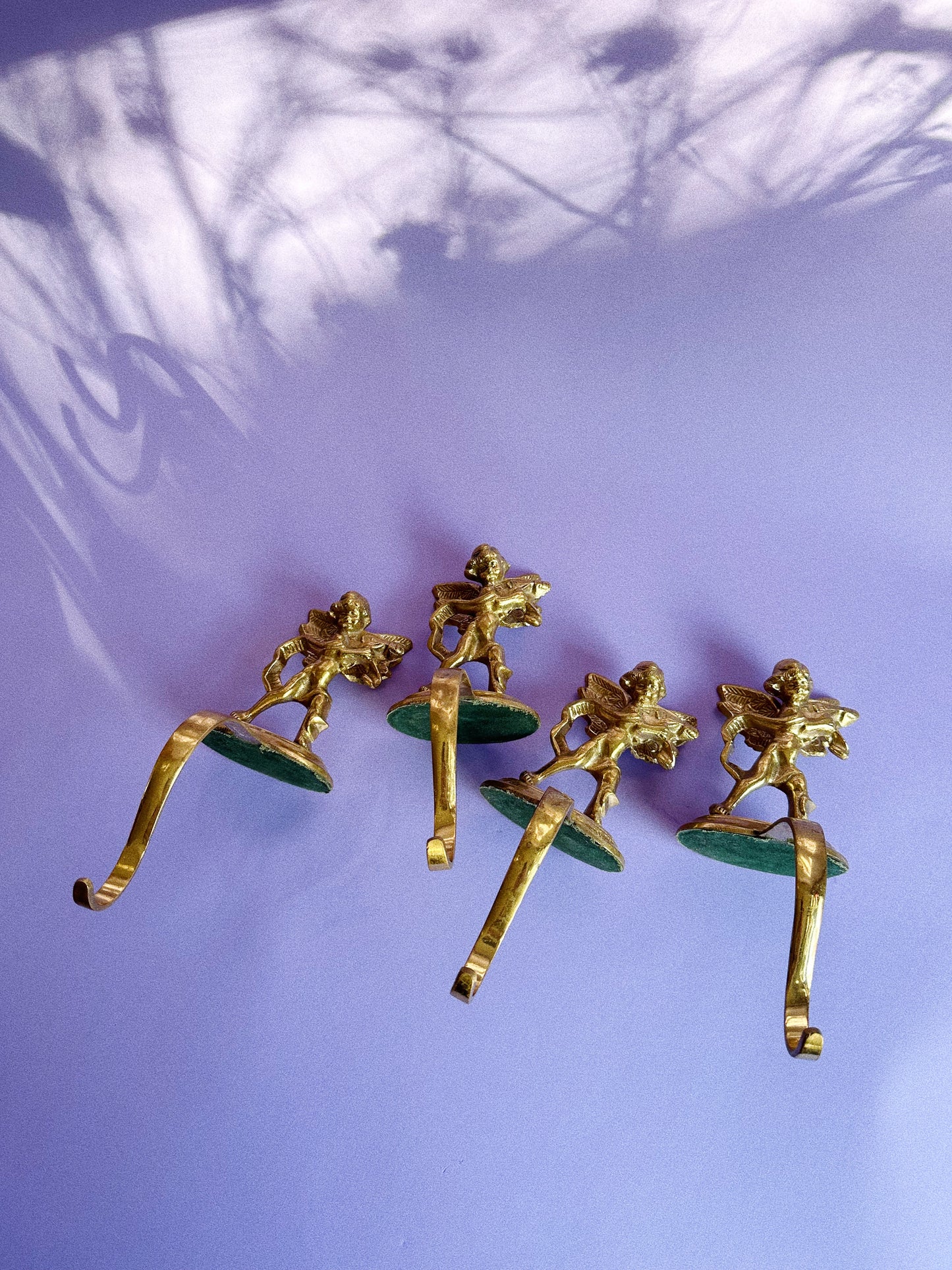 Vintage Solid Brass Cherub Stocking Mantlepiece Hangers