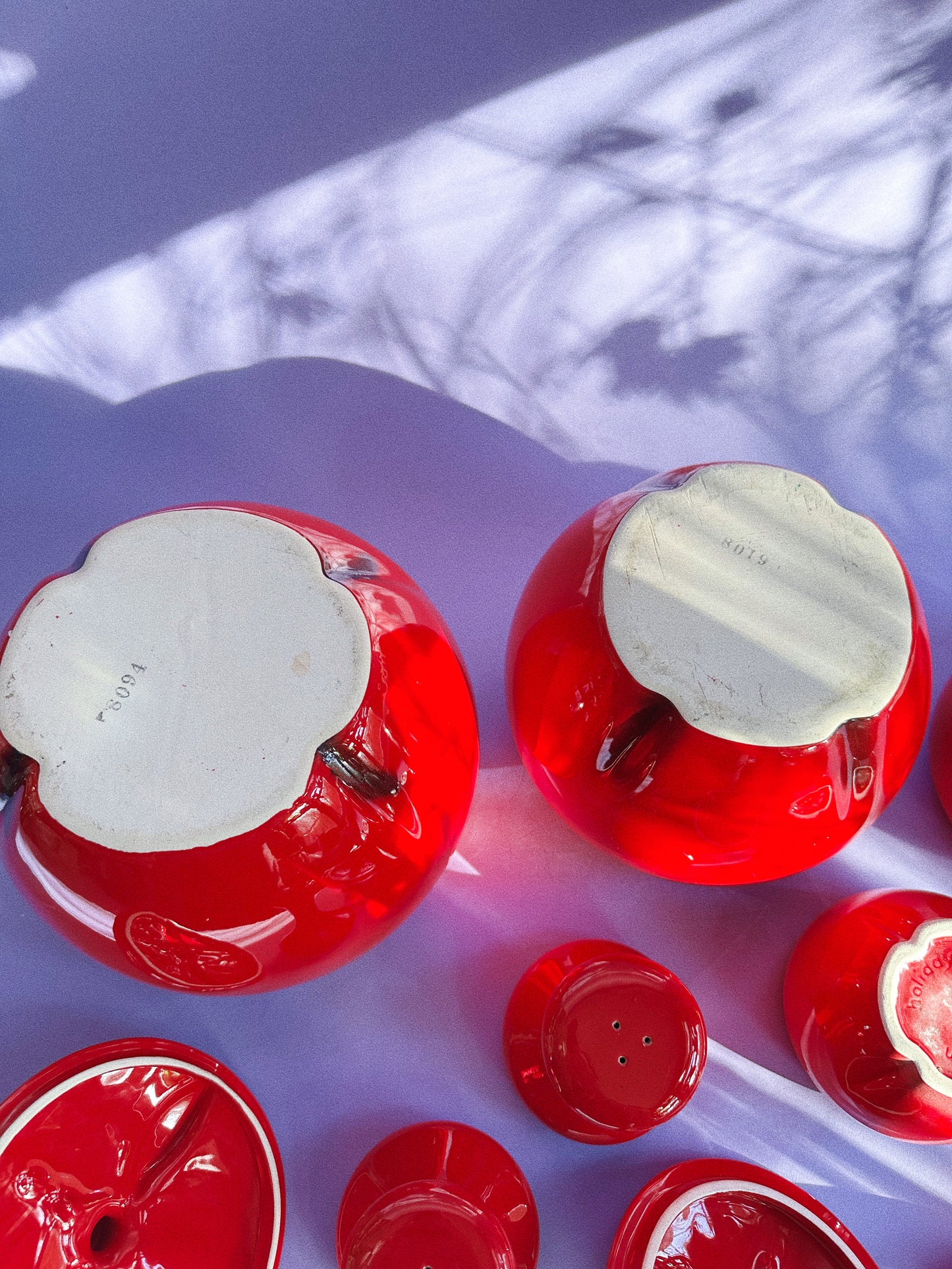 Vintage Red Ceramic Apple Canisters & Salt Pepper Shakers