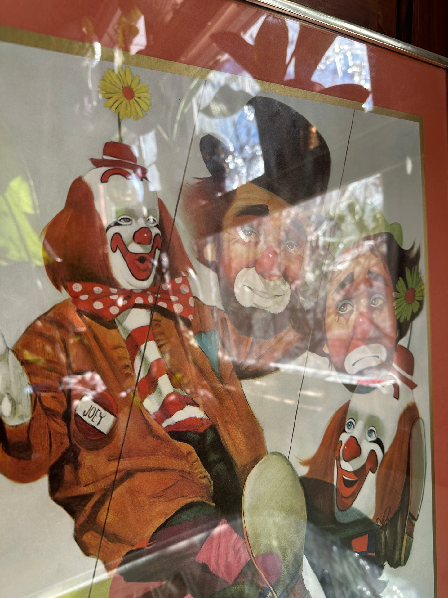 Vintage Chuck Oberstein Clowns Sad Signed Print Brass Framed