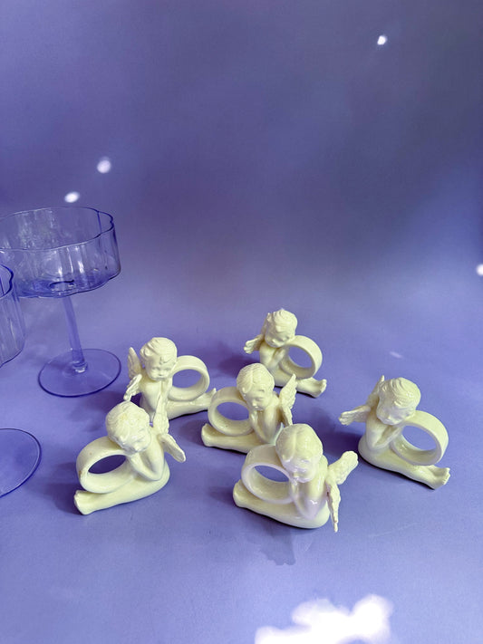 Vintage Ceramic Angel Cherub Napkin Rings Set of 6