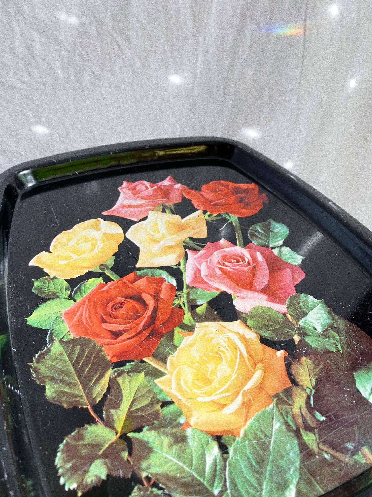 Vintage Black & Floral Metal Worcester Ware Tray