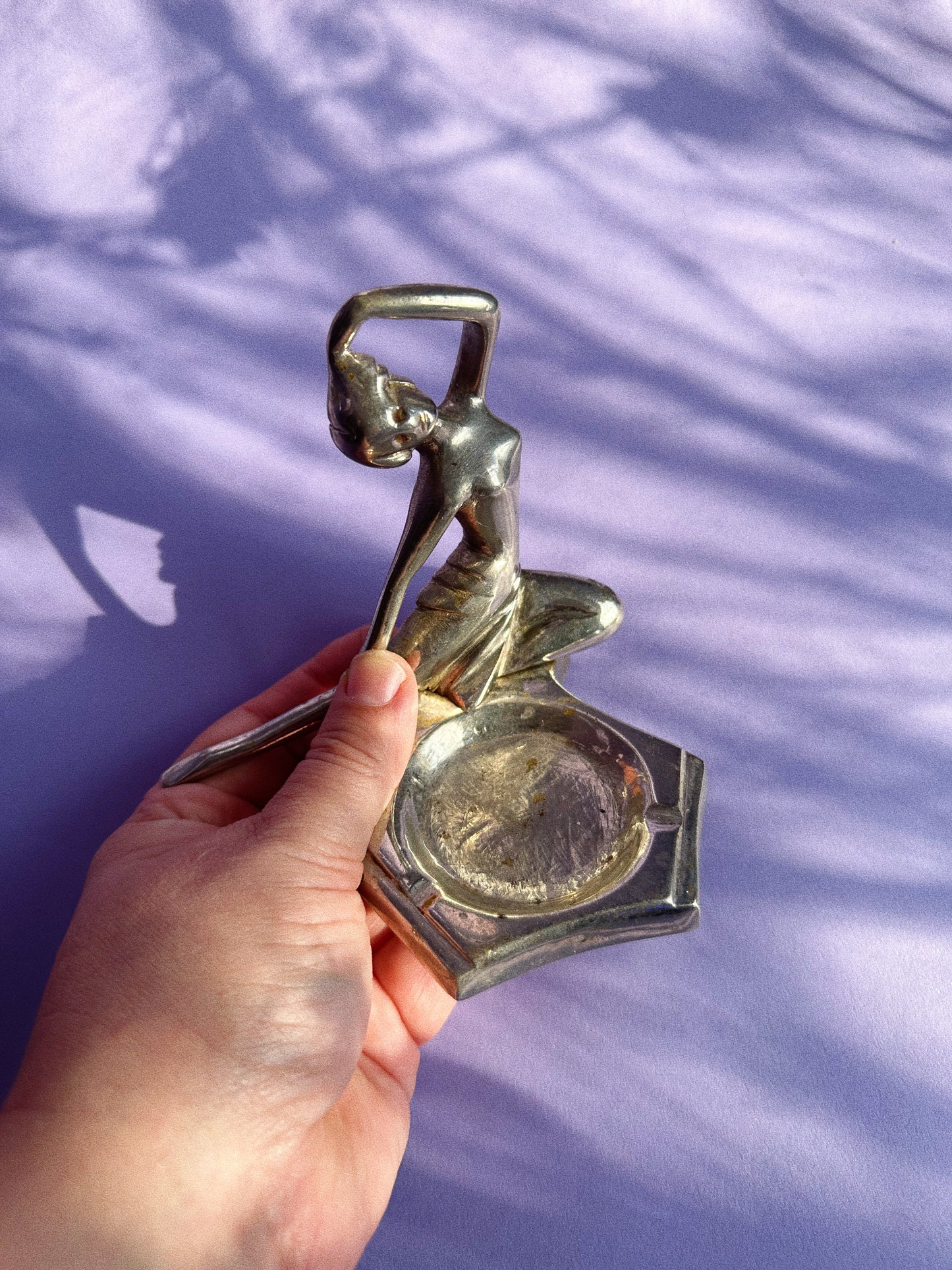 Vintage Rare Art Deco Style Metal Lady Ashtray