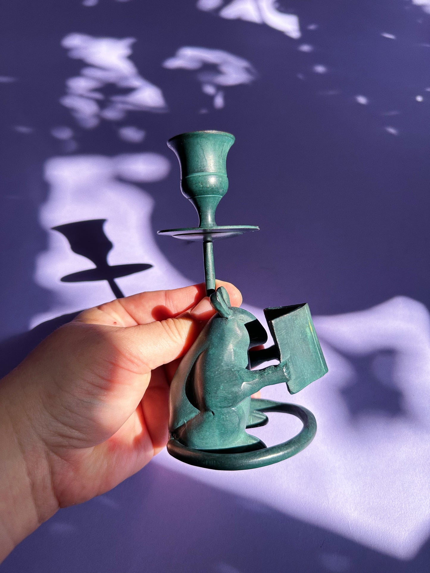 Vintage Book Reading Mouse Metal Green Candlestick for Tapers