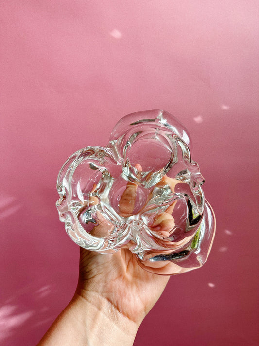 Heavy Crystal Vintage Flower Ashtray / Throw Dish