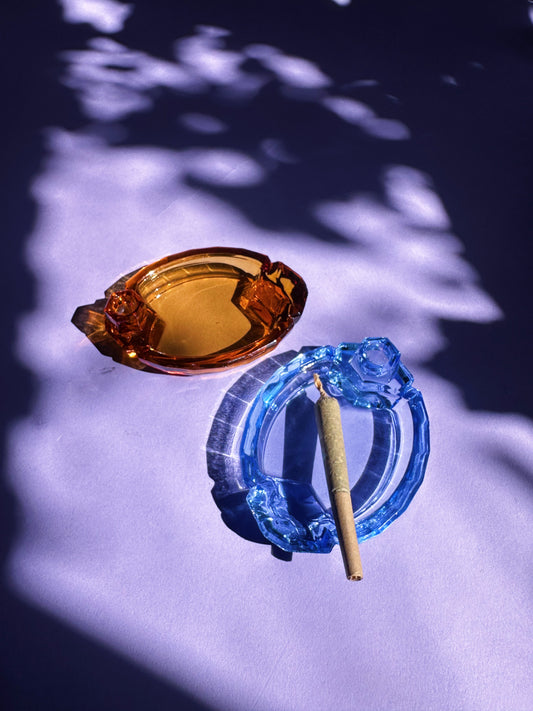 Vintage Blue & Amber Mini Glass Ashtrays