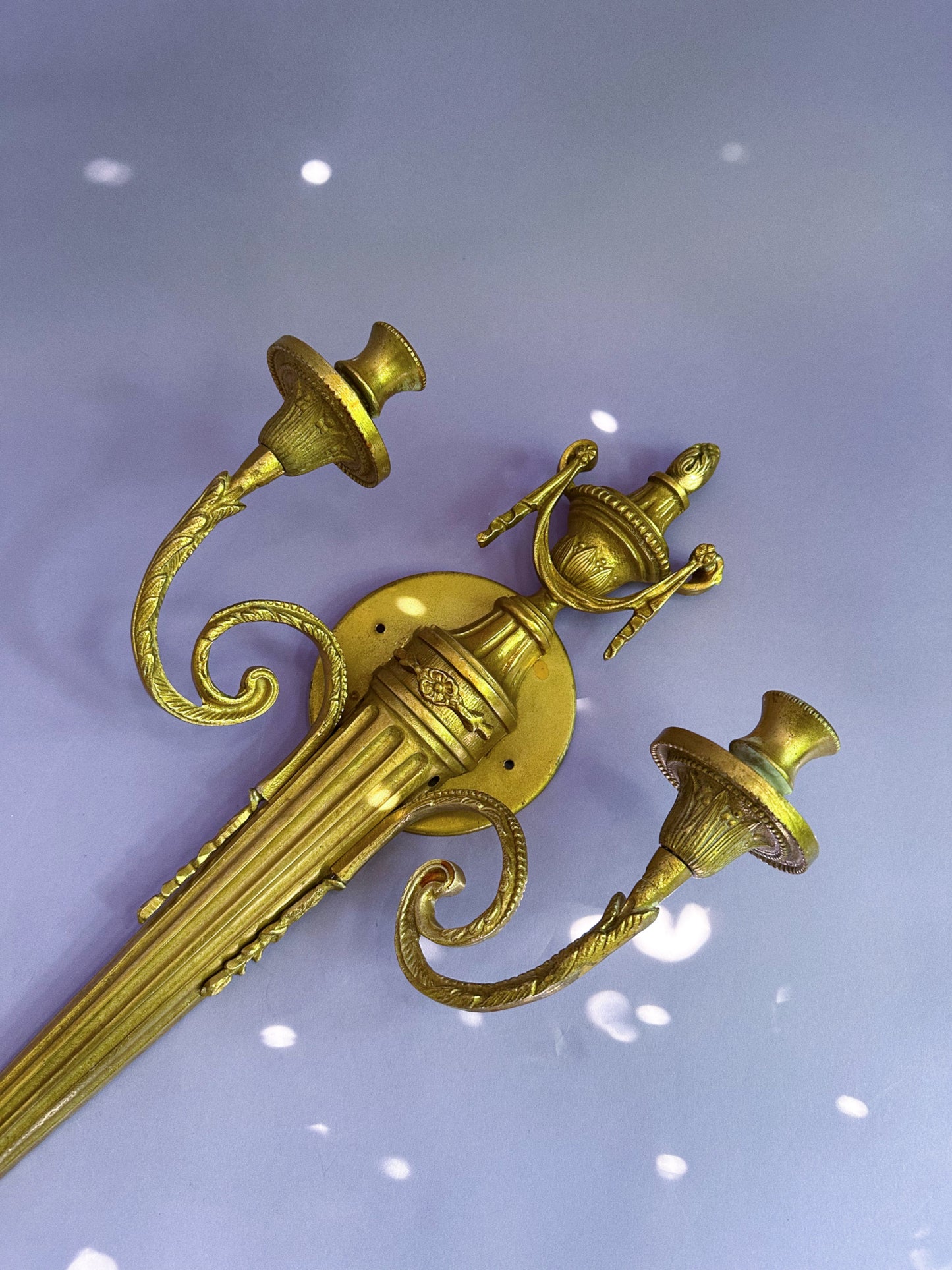 Vintage Antique Solid Brass Double Arm Wall Candle Sconce Candelabra Very Heavy