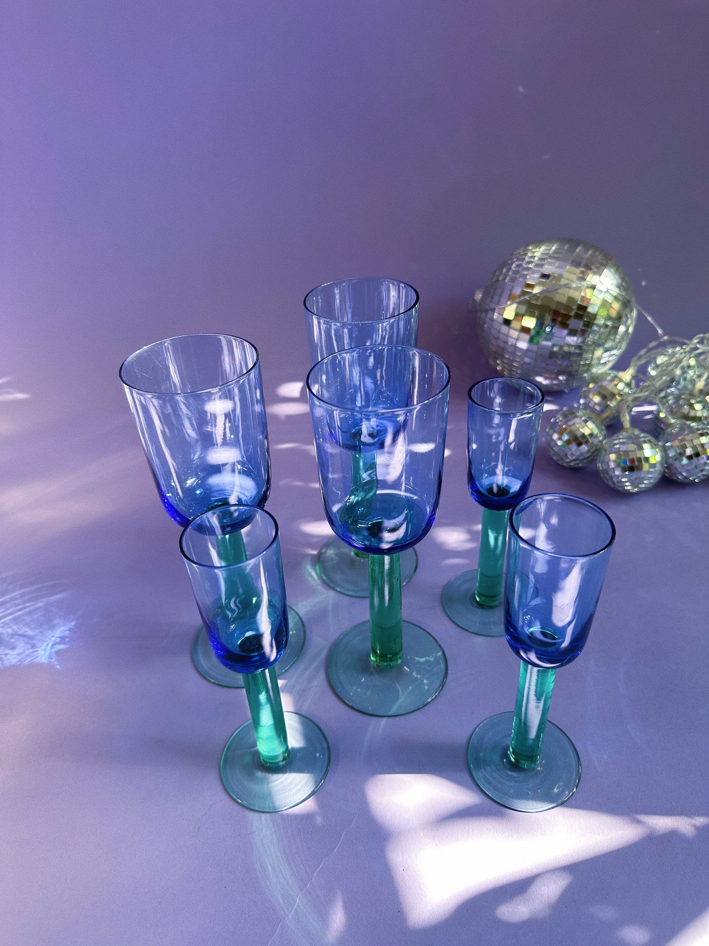 Vintage Scandinavian Wine Glasses Blue and Green 1980s 3 pcs