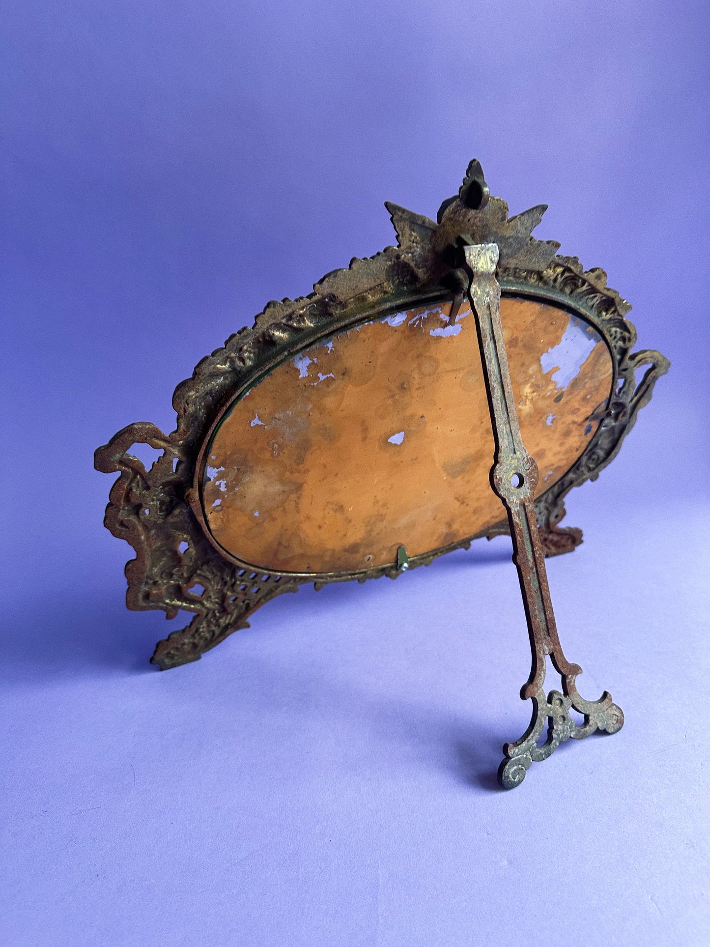 Antique Brass Victorian Ornate Cherubs & Beveled Edge Mirror