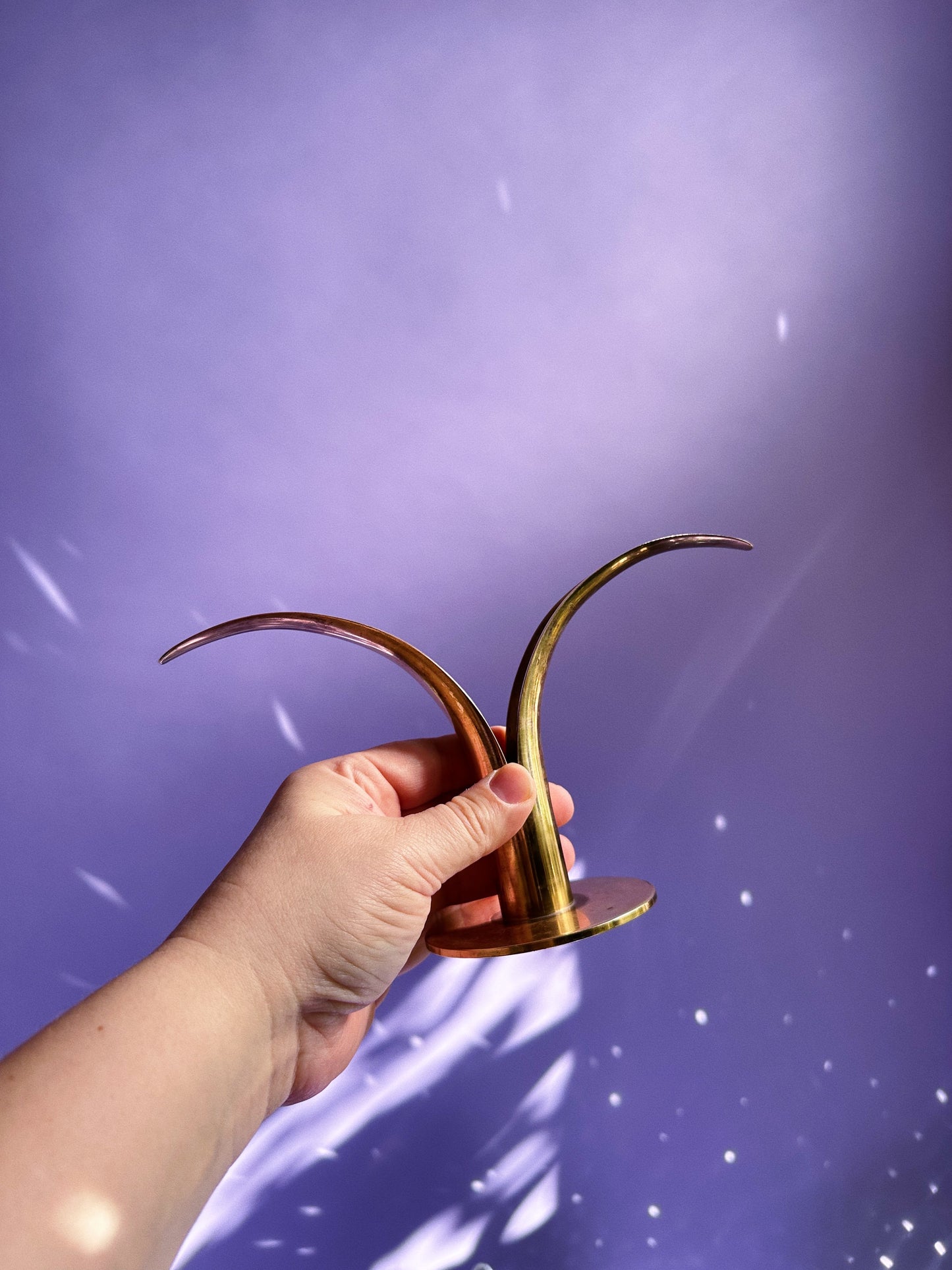 Mid Century Modern Lily Shaped Ystad Brass Metal Candlestick Candle Holders