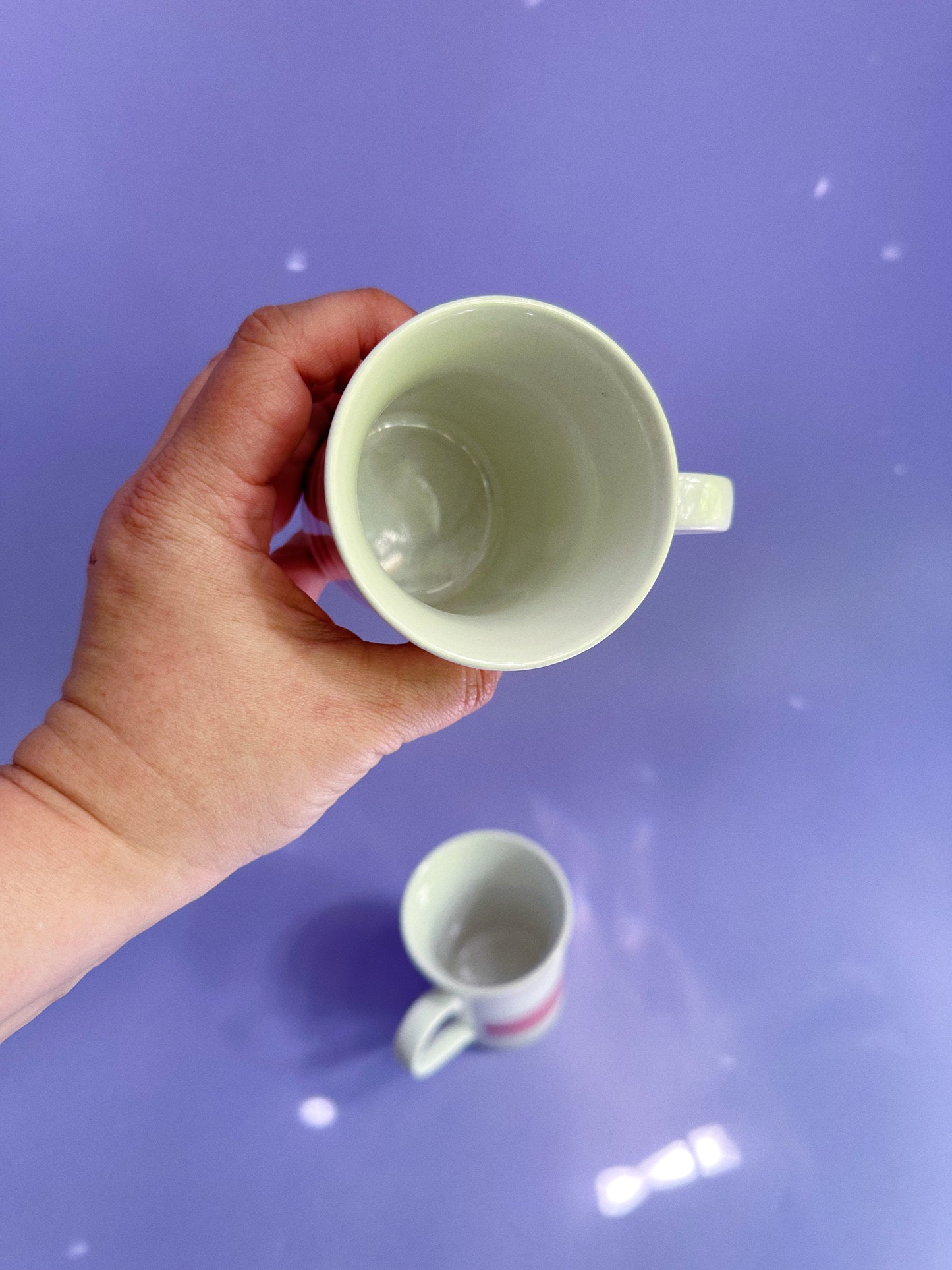 Vintage Pair of Pink Striped Coffee Mugs 80s Collection Manoir Korea