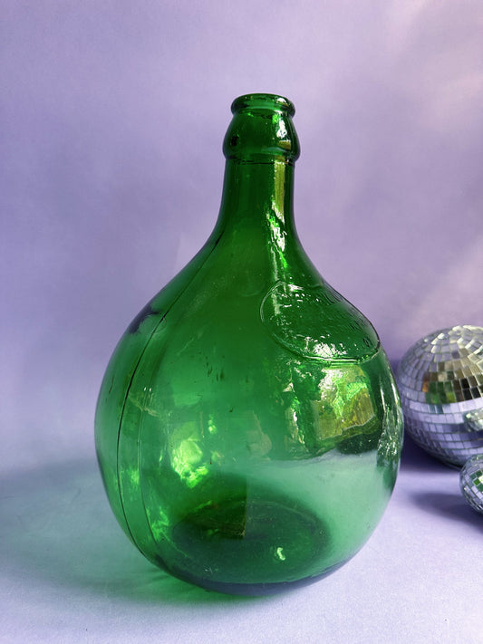Vintage 12”H Green Glass Demijohn Vase