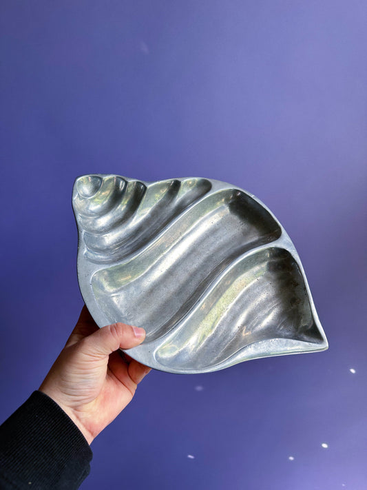 Vintage Pewter Seashell Platter