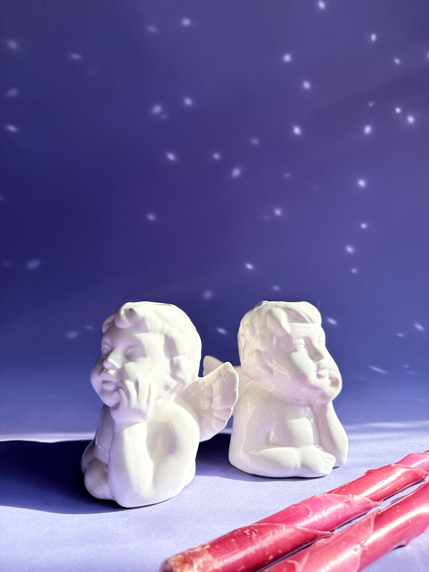 Vintage White Ceramic Cherub Candlesticks